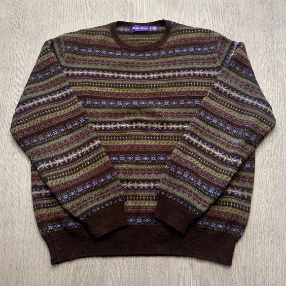 Ralph Lauren Purple Label Cashmere Alpaca Fair Isle Sweater Made in Italy L - Picture 1 of 7